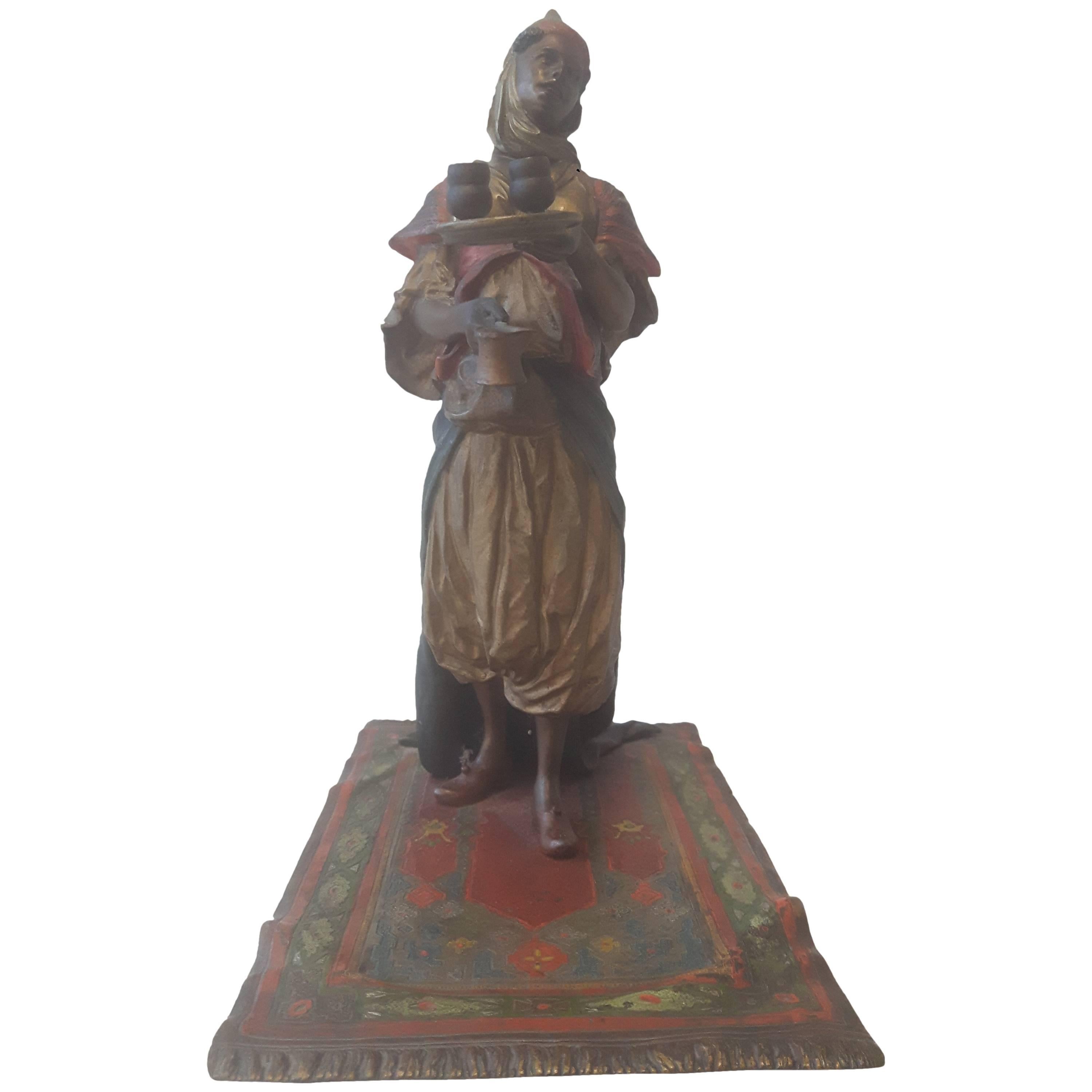 Early 20th Century Cold Painted Bronze Figure of an Arab Lady For Sale