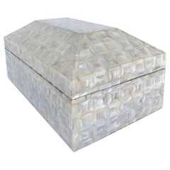 Large Mother-of-Pearl Tessellated Coffered Hinged Lid Box