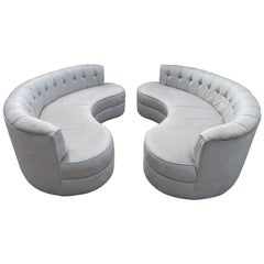 Fabulous Pair Tufted Curved Kidney Sofas Mid-Century Modern