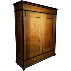 18th Century Empire Solid Oak Wardrobe Two Door Two Drawer Fully Dismountable