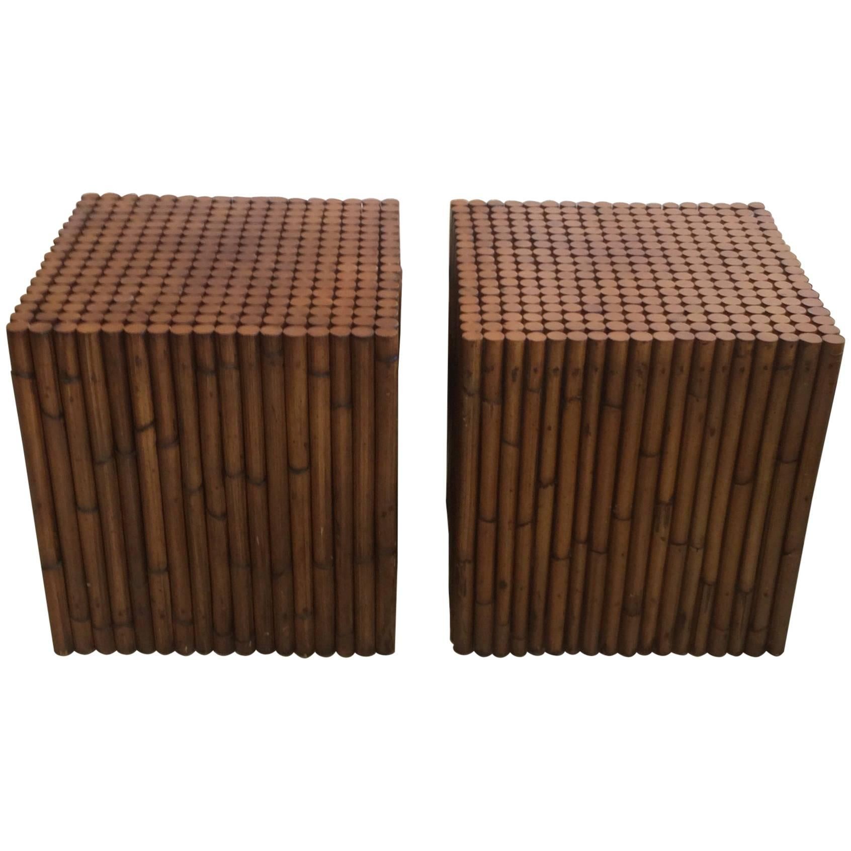 Pair of Rattan End Tables, 1980s