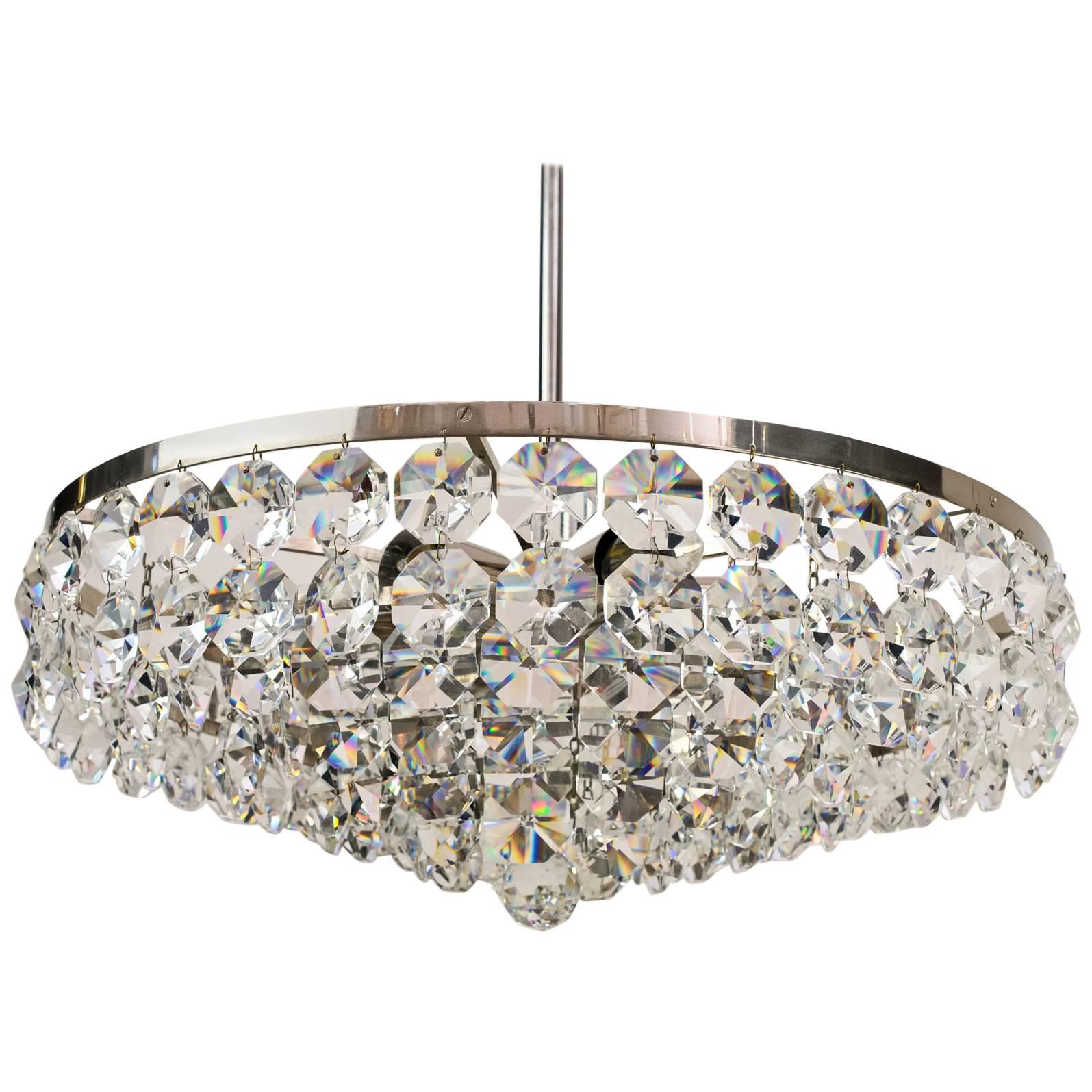 Viennese Nickel Crystal Chandelier, circa 1960s For Sale