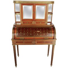 French 19th Century Mahogany Veneer and Brass inlaid "Bureau a Cylindre"