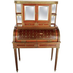 Antique French 19th Century Mahogany Veneer and Brass inlaid "Bureau a Cylindre"