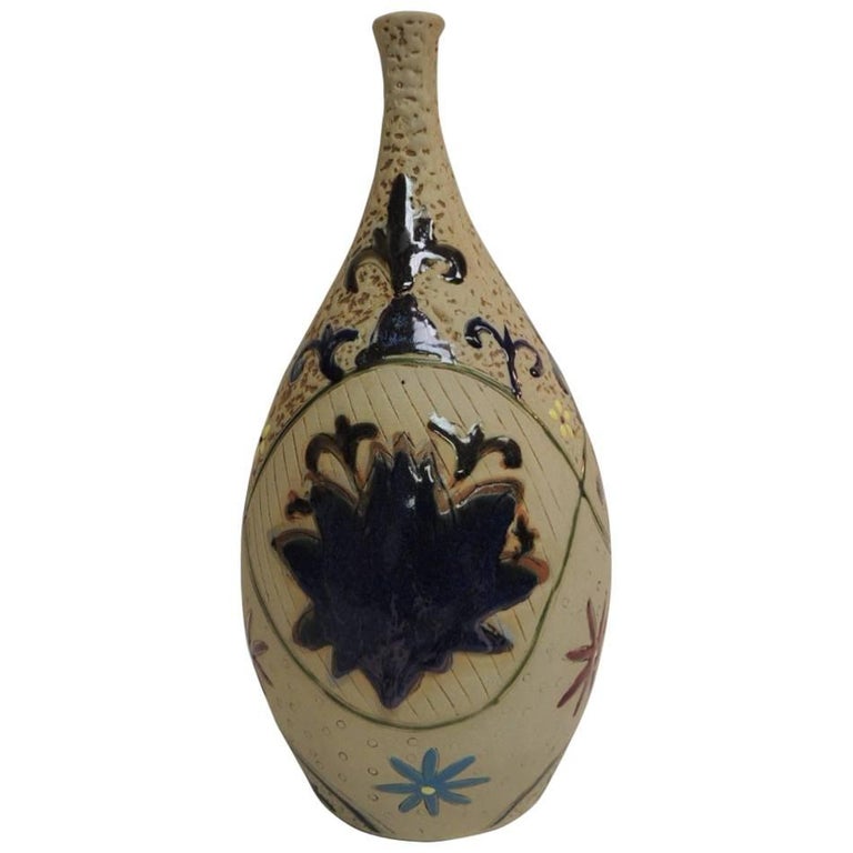 Vintage Tall Midcentury HandPainted Ceramic Pottery Vase at 1stDibs