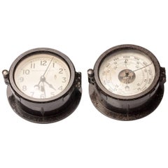 Retro Pair of Mid-Century Modern, Naval Chelsea Clock and Barometer