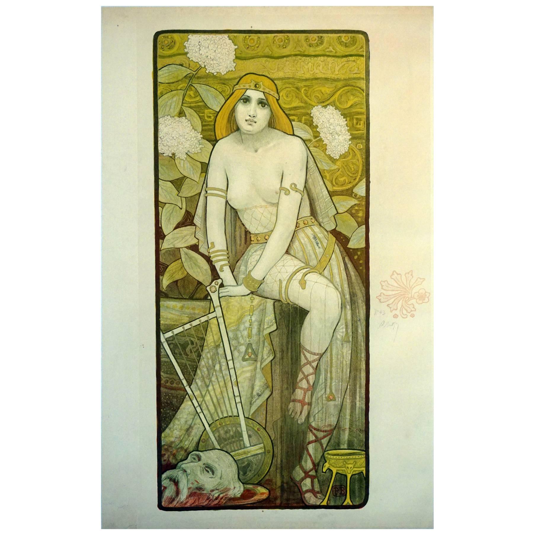 Belgian Hand-Signed Art Nouveau Decorative Panel ‘Salomé’ by Paul Berthon, 1898 For Sale