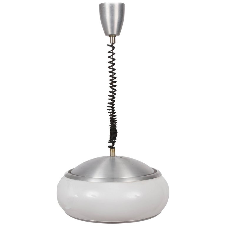 Stilux Milano Large Globe Pendant Light Aluminum E Perspex Italy 1960s For Sale