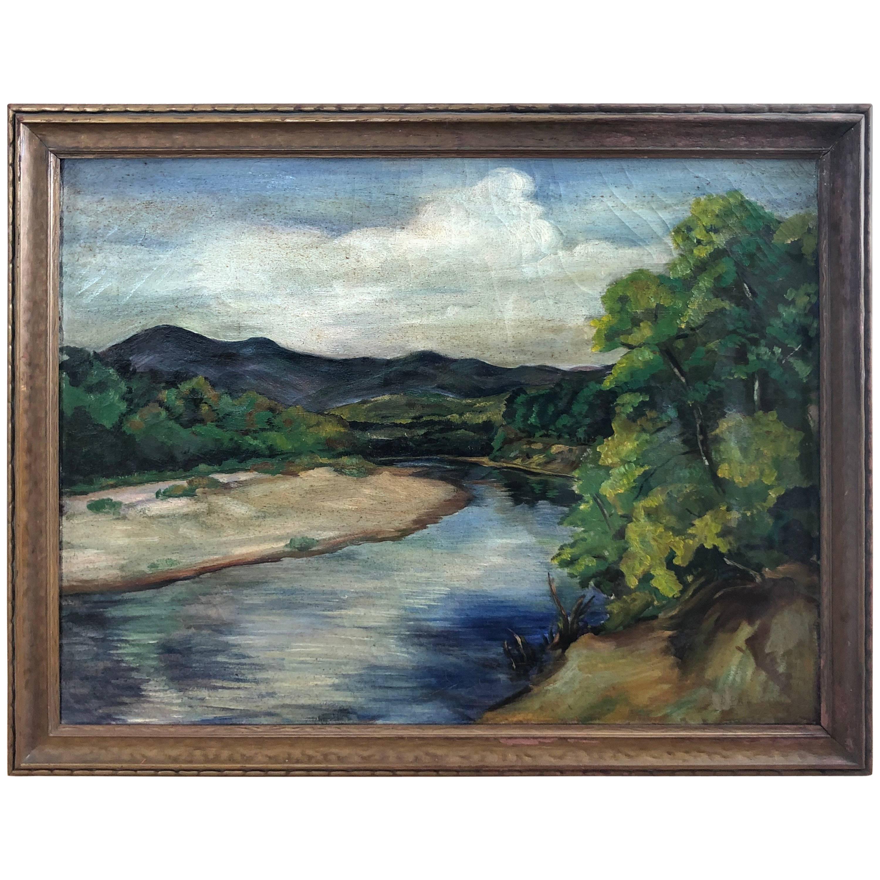 Antique Impressionist Landscape Oil on Canvas