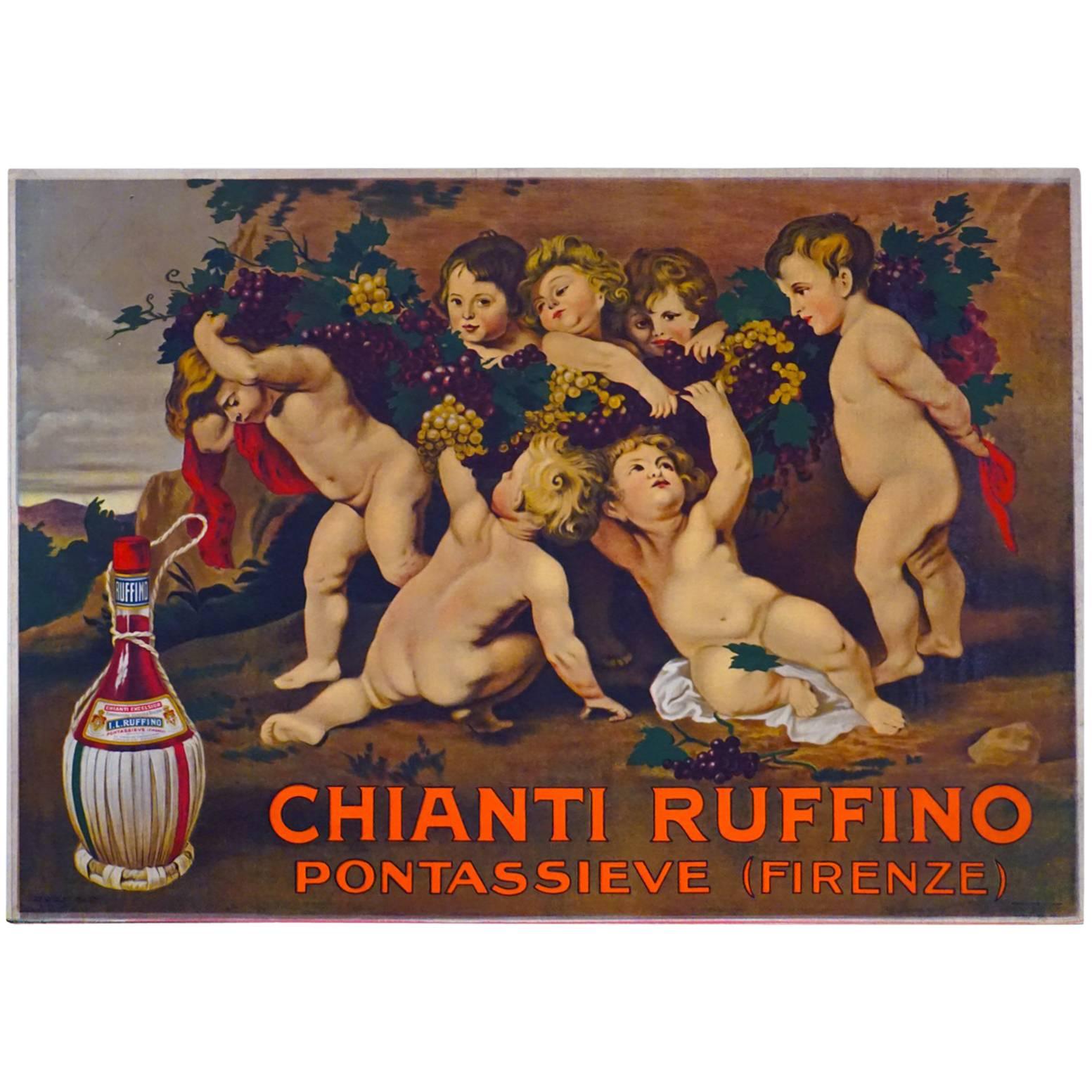 Italian Wine and Spirits Advertising Poster 'Chianti Ruffino', 1930s For Sale