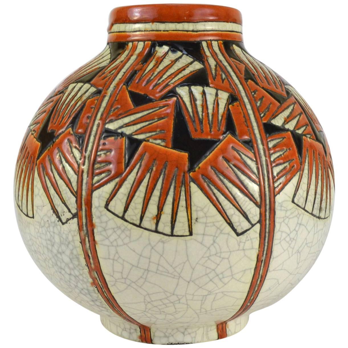 Charles Catteau Faience Ceramic and Polychrome Enamels Vase Keramis