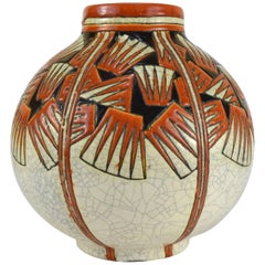 Charles Catteau Faience Ceramic and Polychrome Enamels Vase Keramis