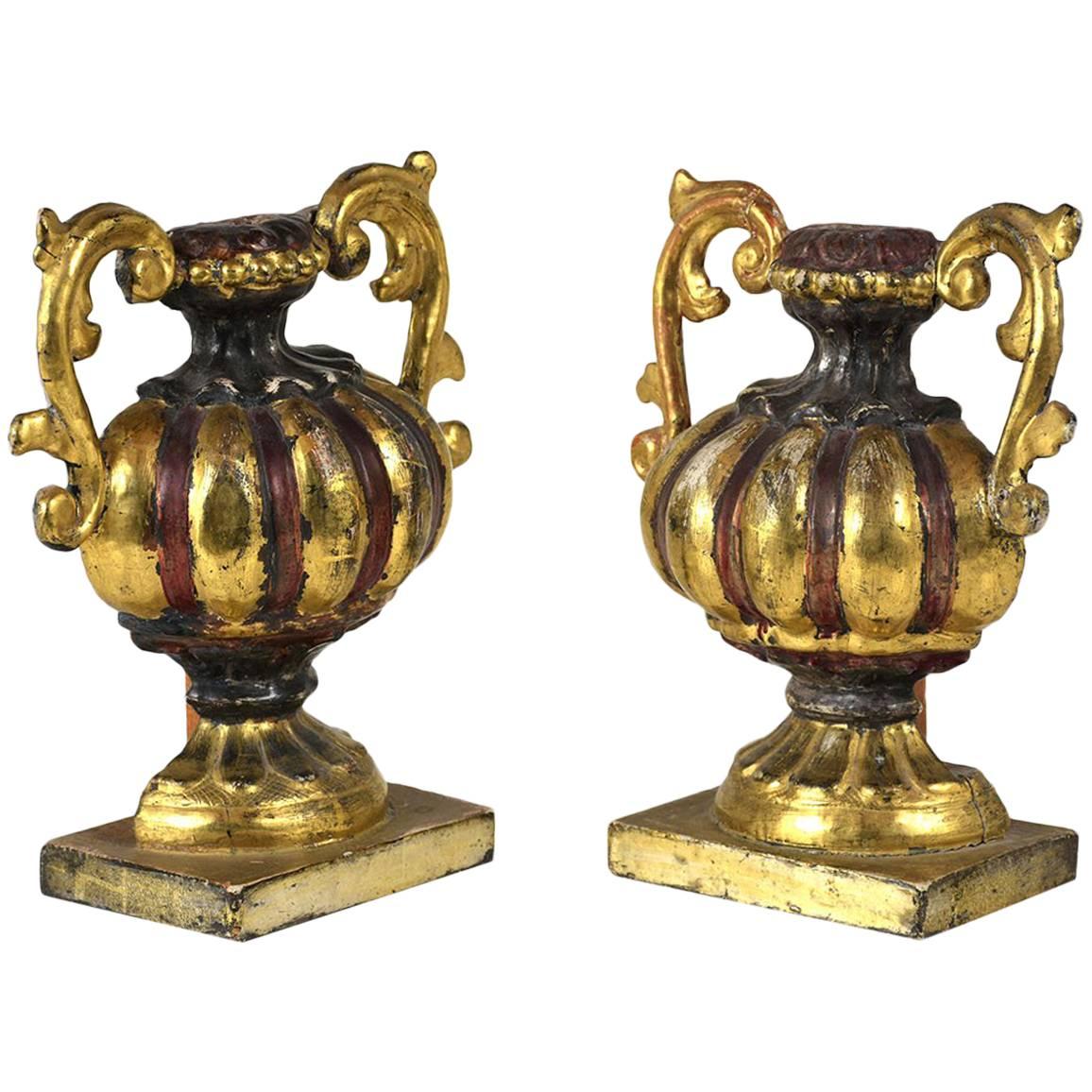 Pair of Italian Giltwood Urns, circa 1840s