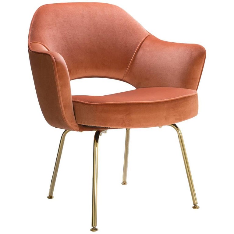 Saarinen Executive Arm Chairs in Rust Velvet, 24k Gold Edition For Sale