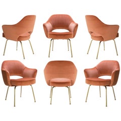 Saarinen Executive Arm Chairs in Rust Velvet, 24k Gold Edition, Set of Six