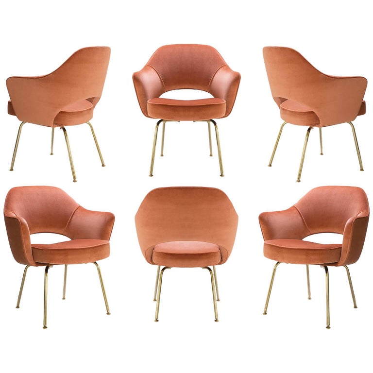 Saarinen Executive Arm Chairs in Rust Velvet, 24k Gold Edition, Set of Six For Sale at 1stdibs