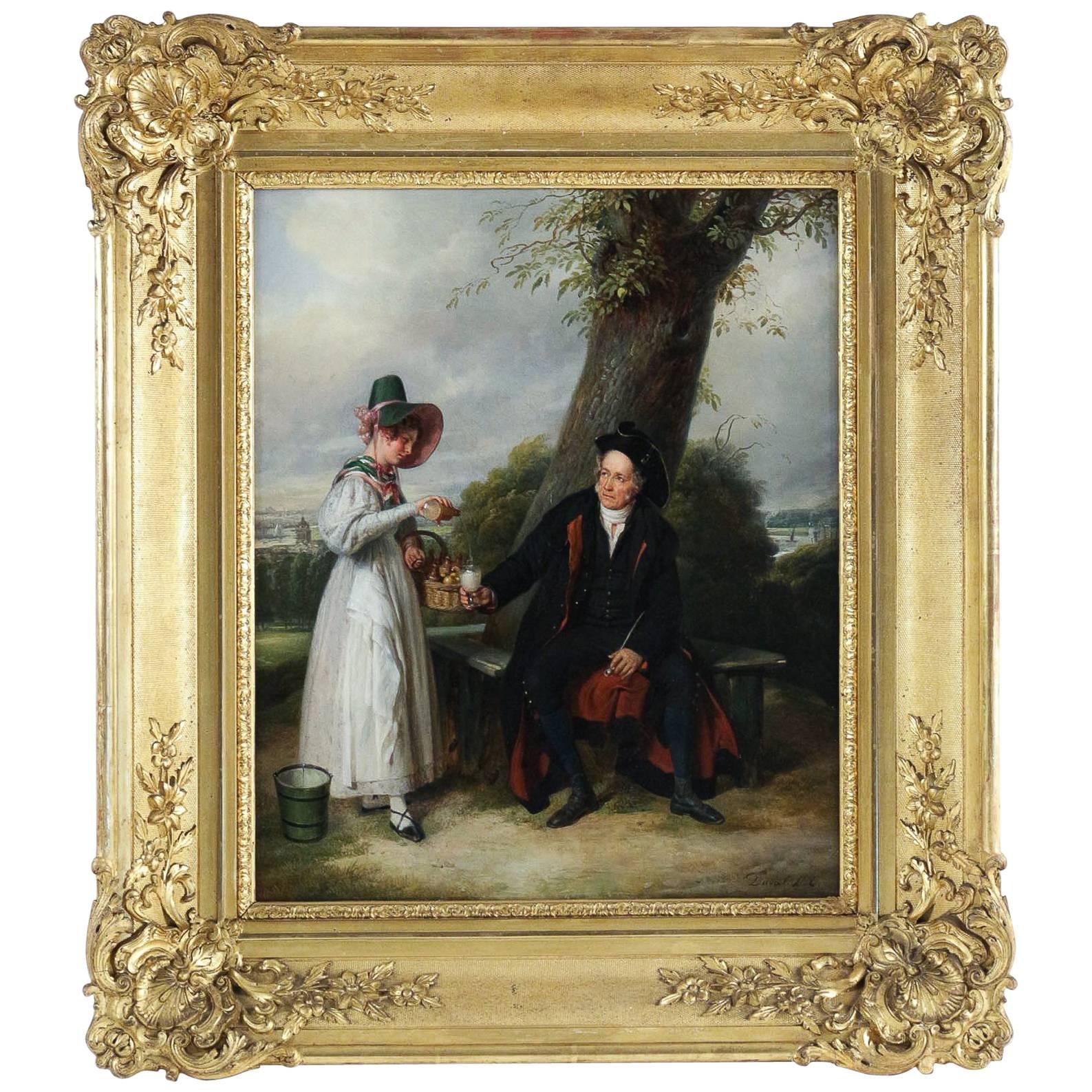 Duval le Camus Pierre French Romantic Period Oil on Canvas Father and Daughter