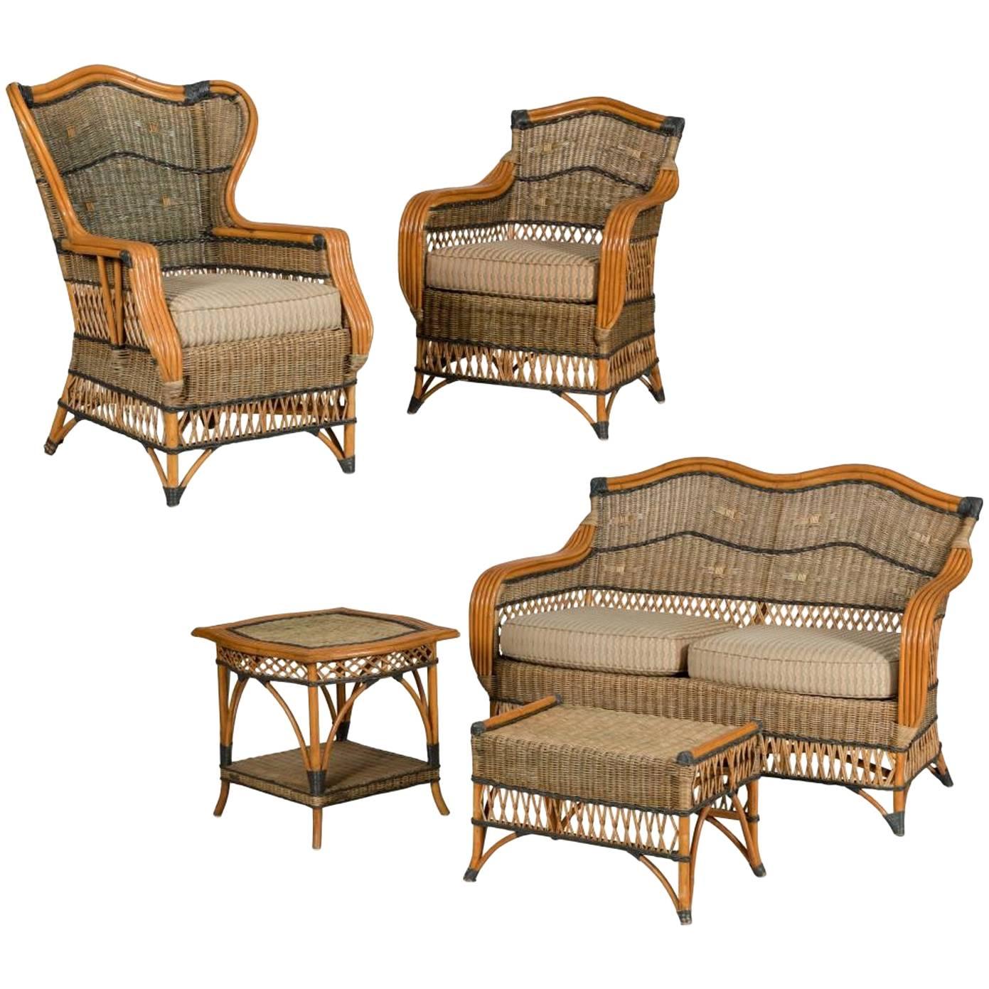 Beautiful  French Vintage Five-Piece Wicker Porch Set by Grange
