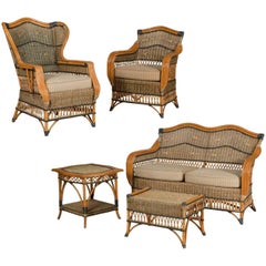 Beautiful  French Vintage Five-Piece Wicker Porch Set by Grange