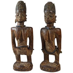 Antique African Tribal Art Fine Pair of Yoruba Ibeji Figures