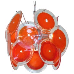 Small Vistosi Murano Orange Rondelle Pendant Light Chandelier