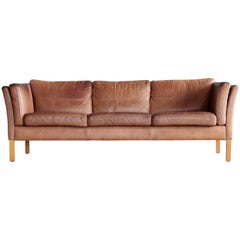 Børge Mogensen Style Sofa in Patinated Light Cognac Buffalo Leather by Stouby