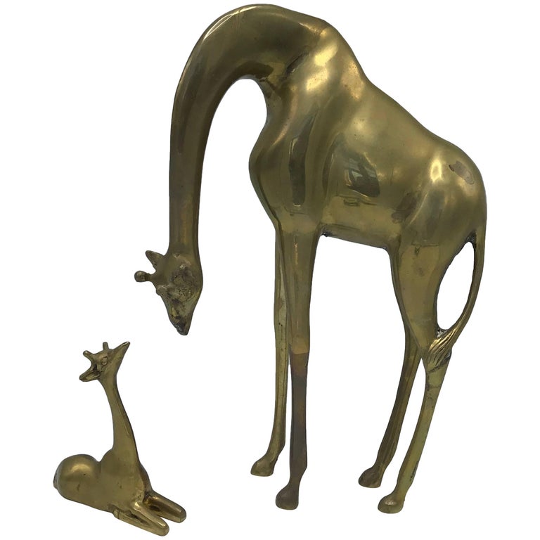 Pair of Tall Vintage Brass Giraffe Sculptures at 1stdibs
