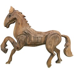 Large Monumental Modernist Sculptural Wood Horse Statue
