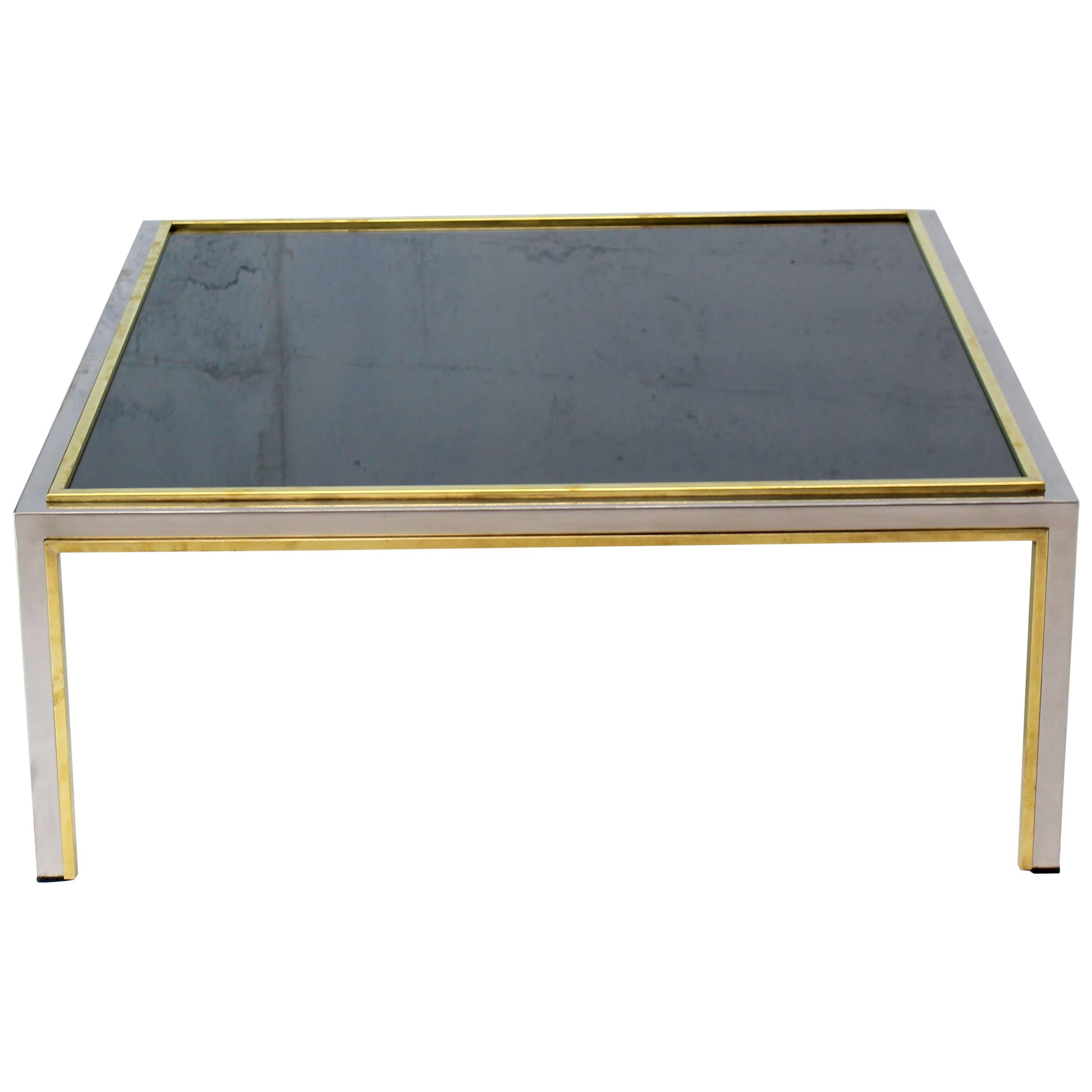 Brass Chrome Smoked Glass Willy Rizzo Square Coffee Table For Sale