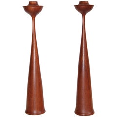 1960s Tall Danish Teak Candleholders