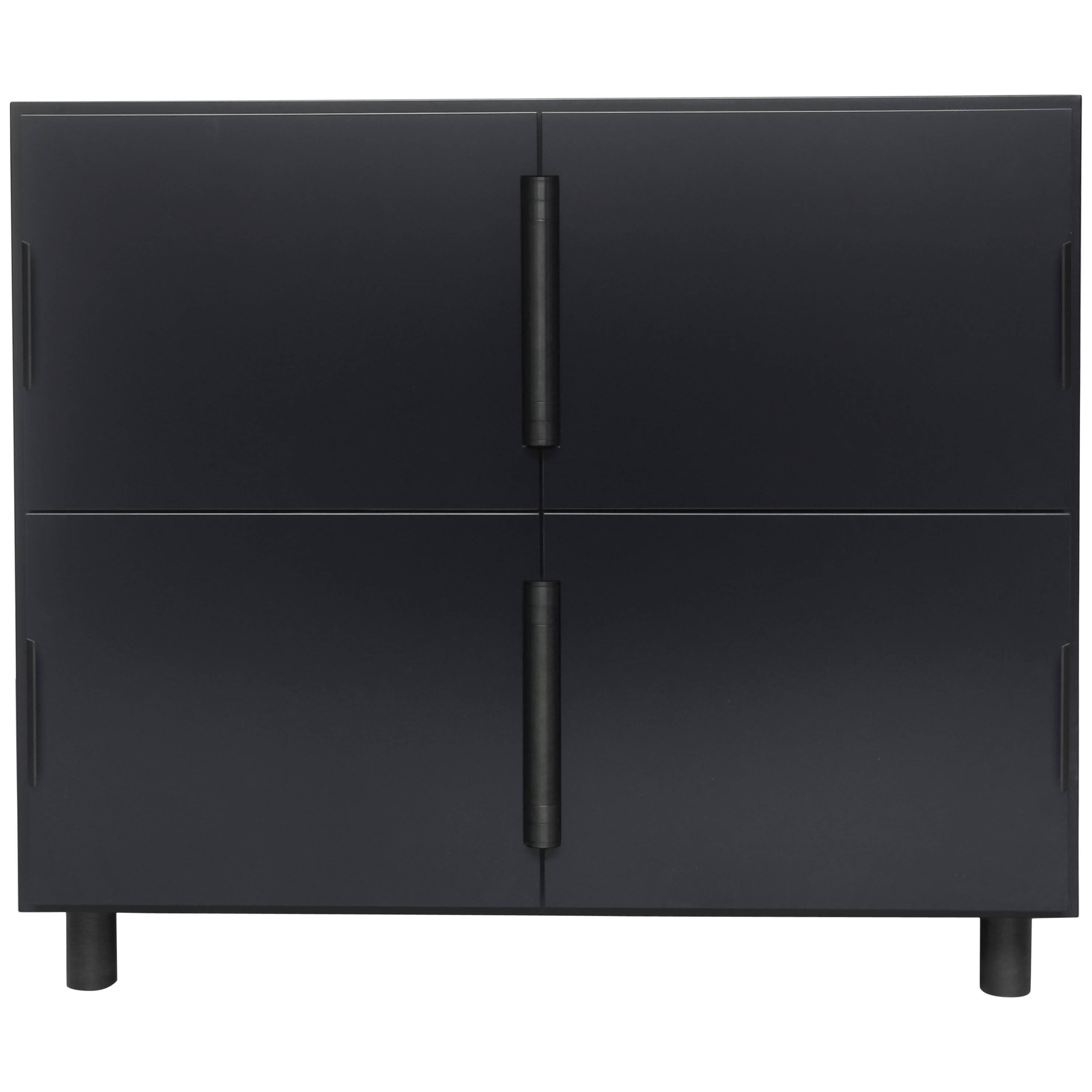 Contemporary Grey Nocturne Cabinet with Blackened Steel Hardware For Sale
