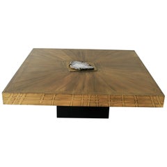 Square Coffee Table Nr1 by Belgali Acid Etched Brass and Agate Slice