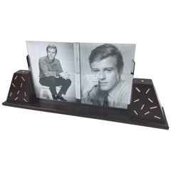 Large Art Deco Double Picture Photo Frame Palm-Wood and Chrome