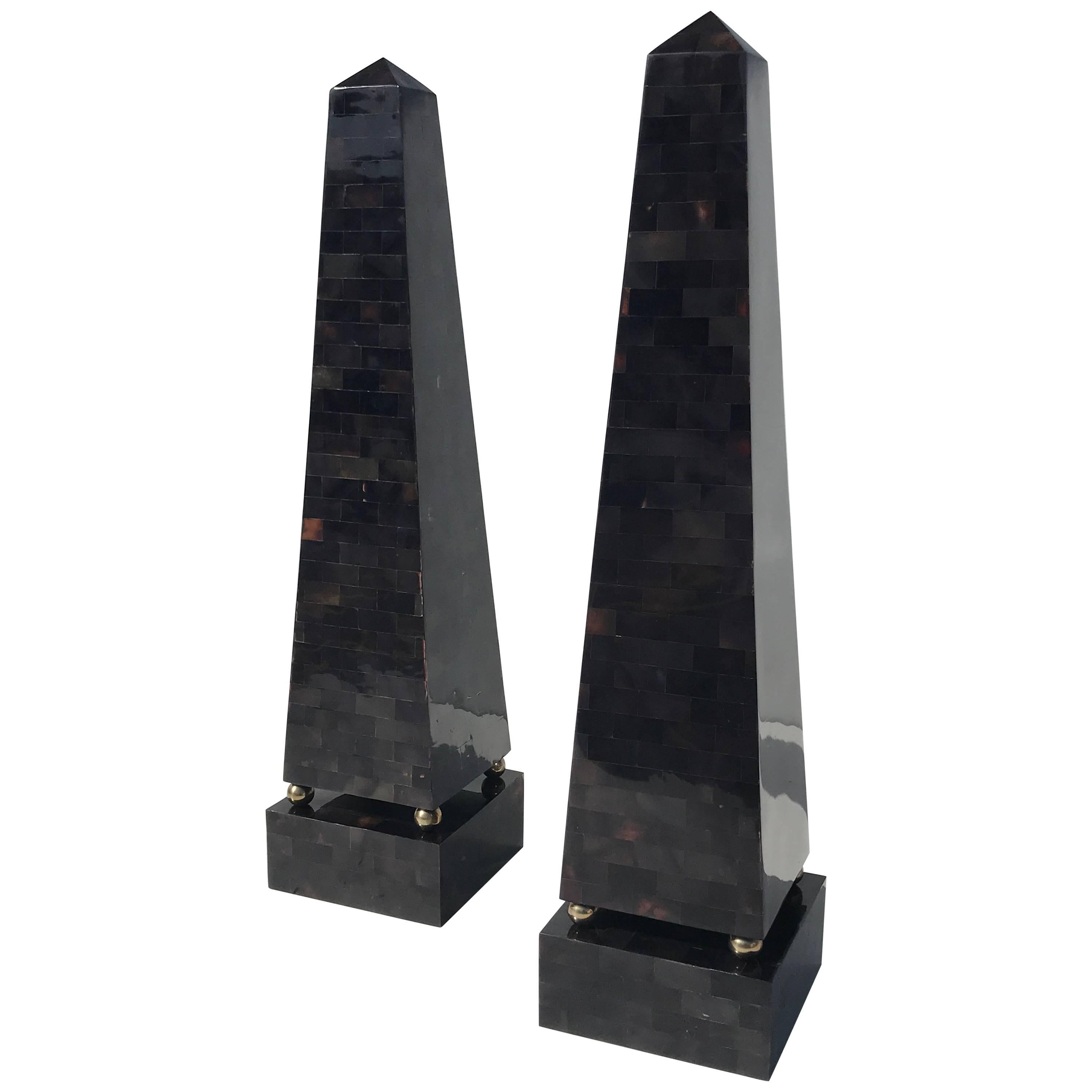 Maitland Smith Tessellated Horn Obelisks