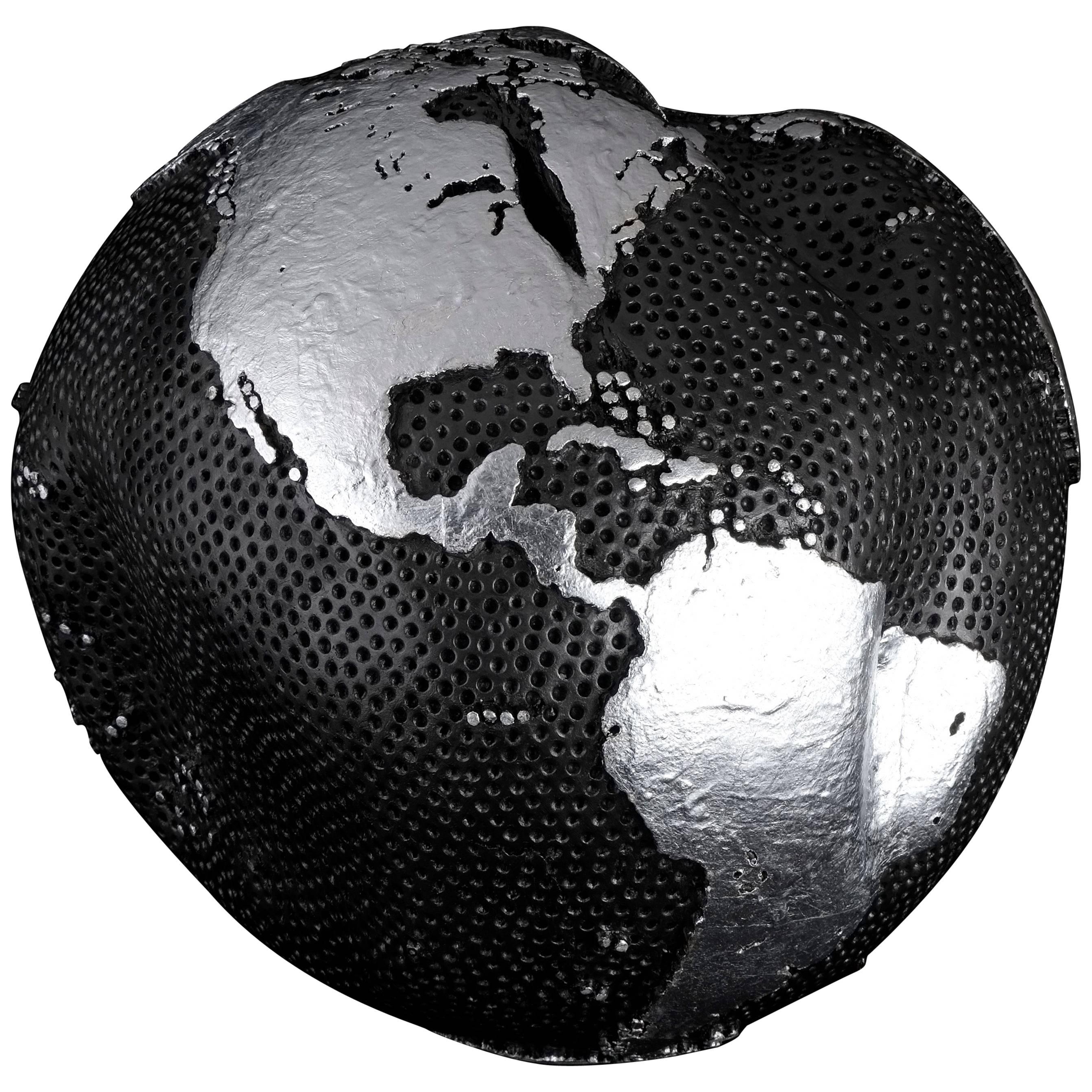 Contemporary Globe with Silver Hammered Holes and Graphite Finish, 30cm