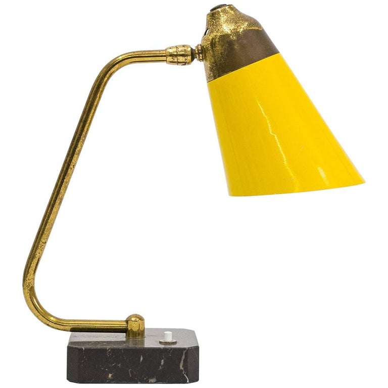 French Art Deco Desk Lamp in Brass and Marble, 1940s at 1stDibs