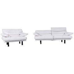 B&B Italia Alanda Designer Sofa Set Leather off White Three-Seat Modern