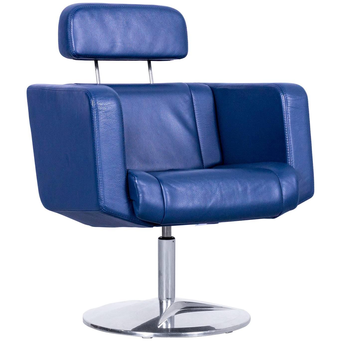 Stoll Giroflex 21-6091 Designer Armchair Blue Leather One-Seat Modern