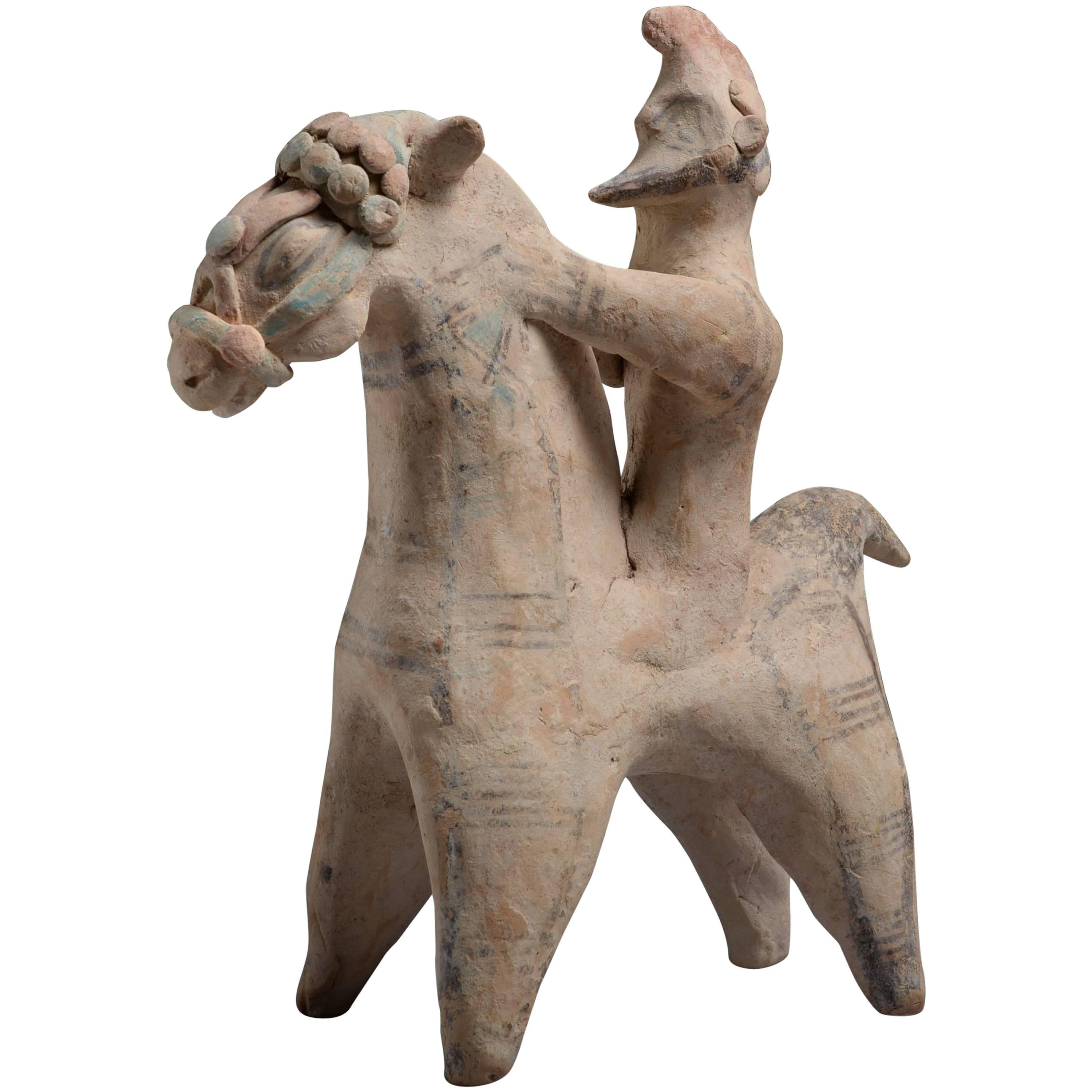 Ancient Terracotta Archaic Horse and Rider from Cyprus, 700 BC