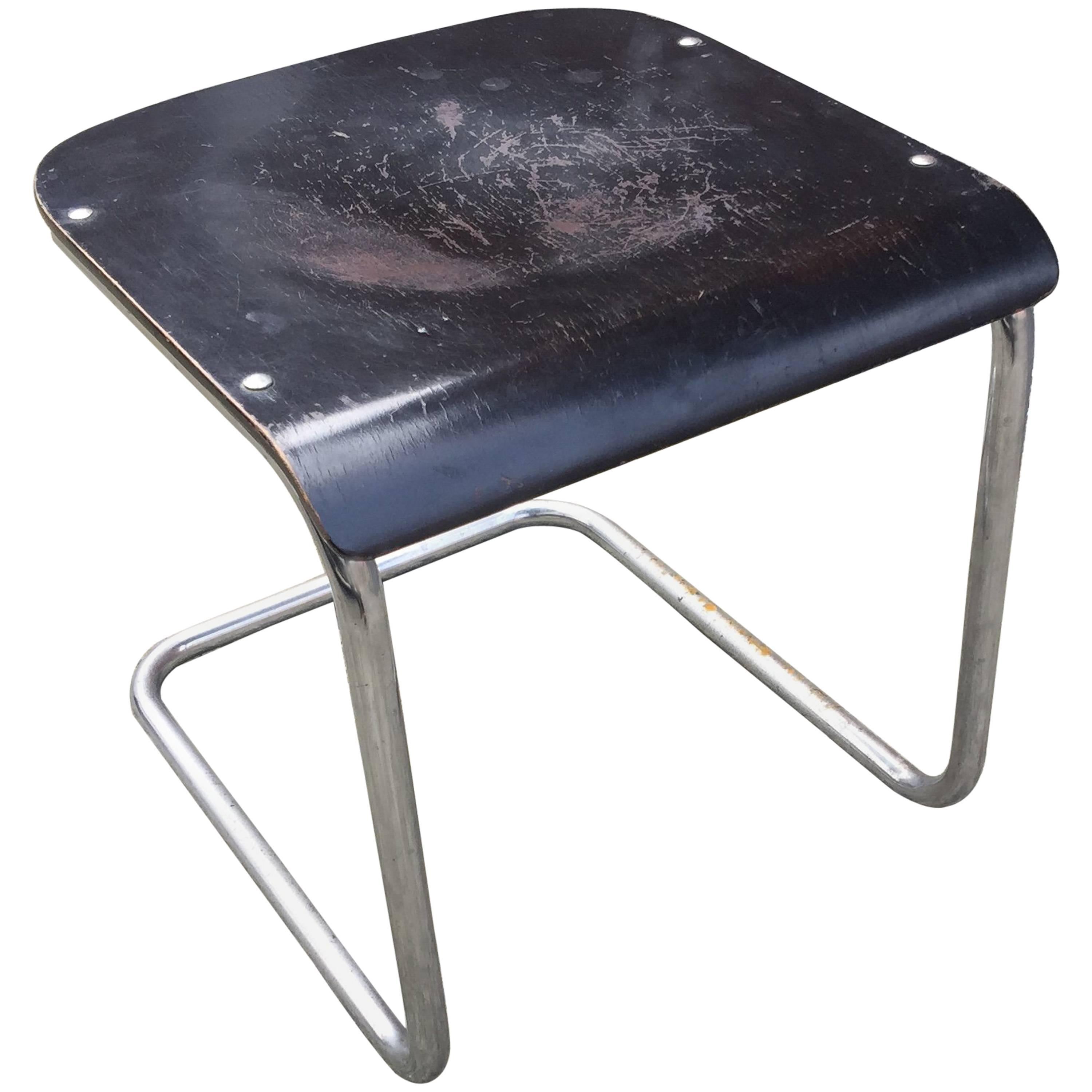 Mart Stam, H22 Stool, Chrome Metal Base, Lacquered Wood Seat