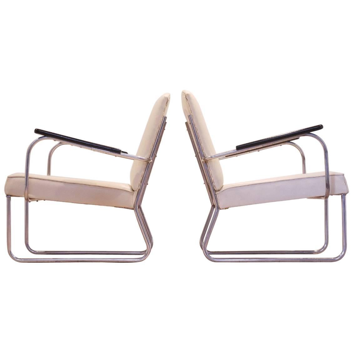 Bauhaus Period Jan Schroefer 1935 Tubular Chromium Easy Chairs for Cirkel For Sale