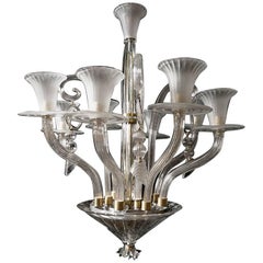 White and Clear Murano Glass Chandelier Eight Arms, 1950s