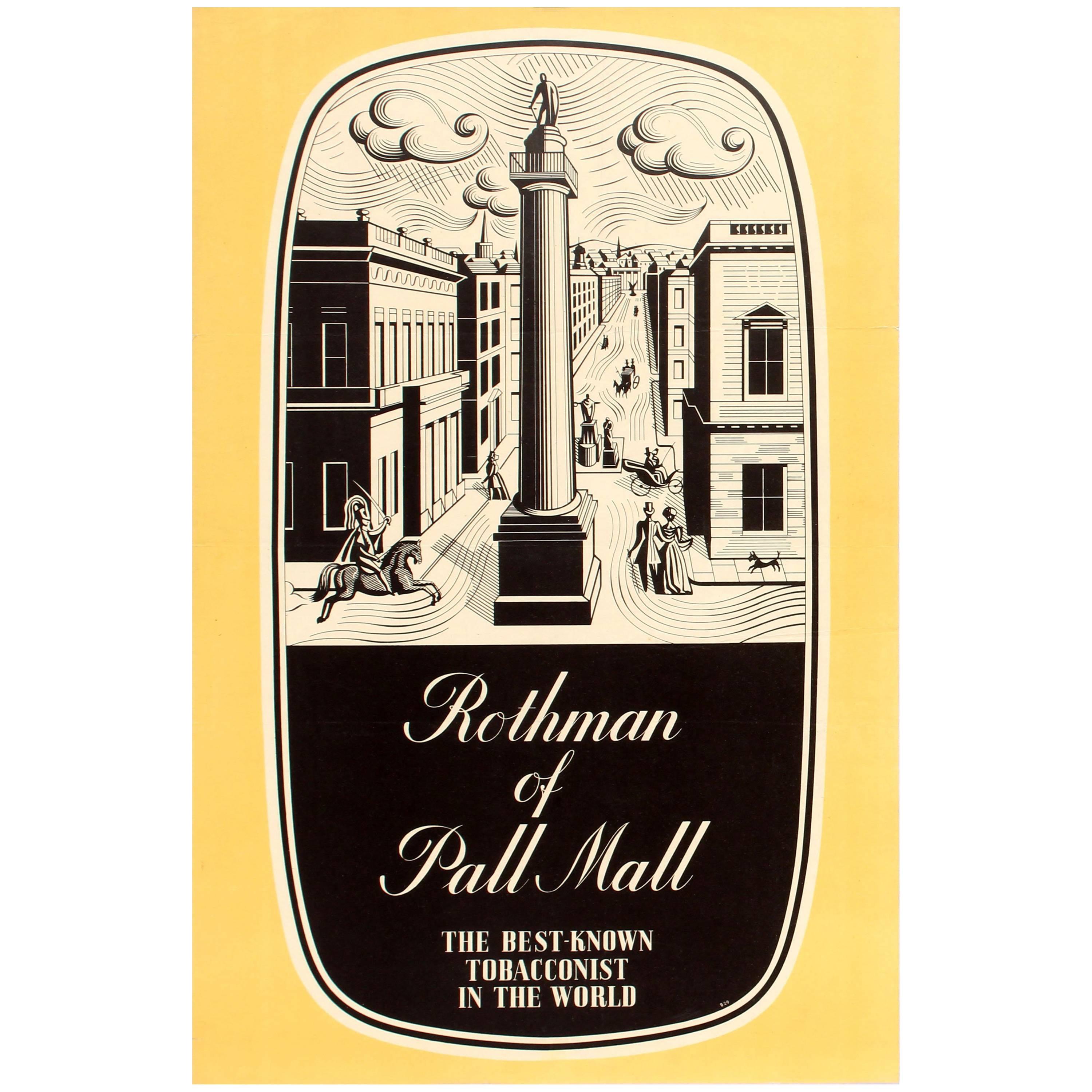 Original Vintage Rothmans Poster Advertising Rothman of Pall Mall Tobacconist For Sale