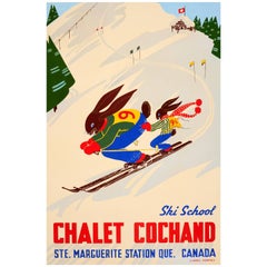 Original Winter Sport Poster Ski School Chalet Cochand Laurentians Quebec Canada