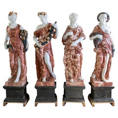 Vintage Set of Hand-Carved Four Seasons with Bases in Different Color Marbles