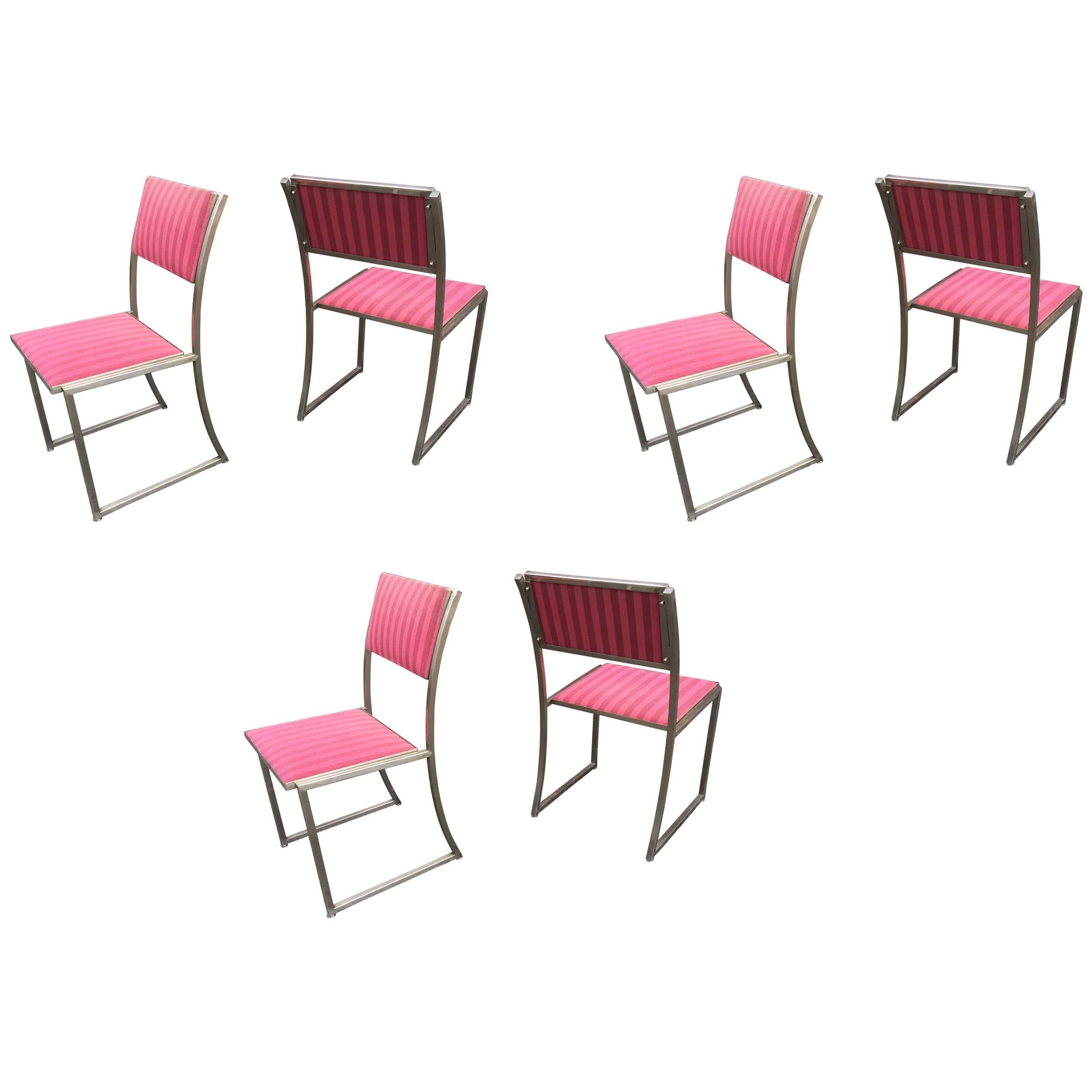 Guy Lefevre for Maison Jansen six chairs in steel.