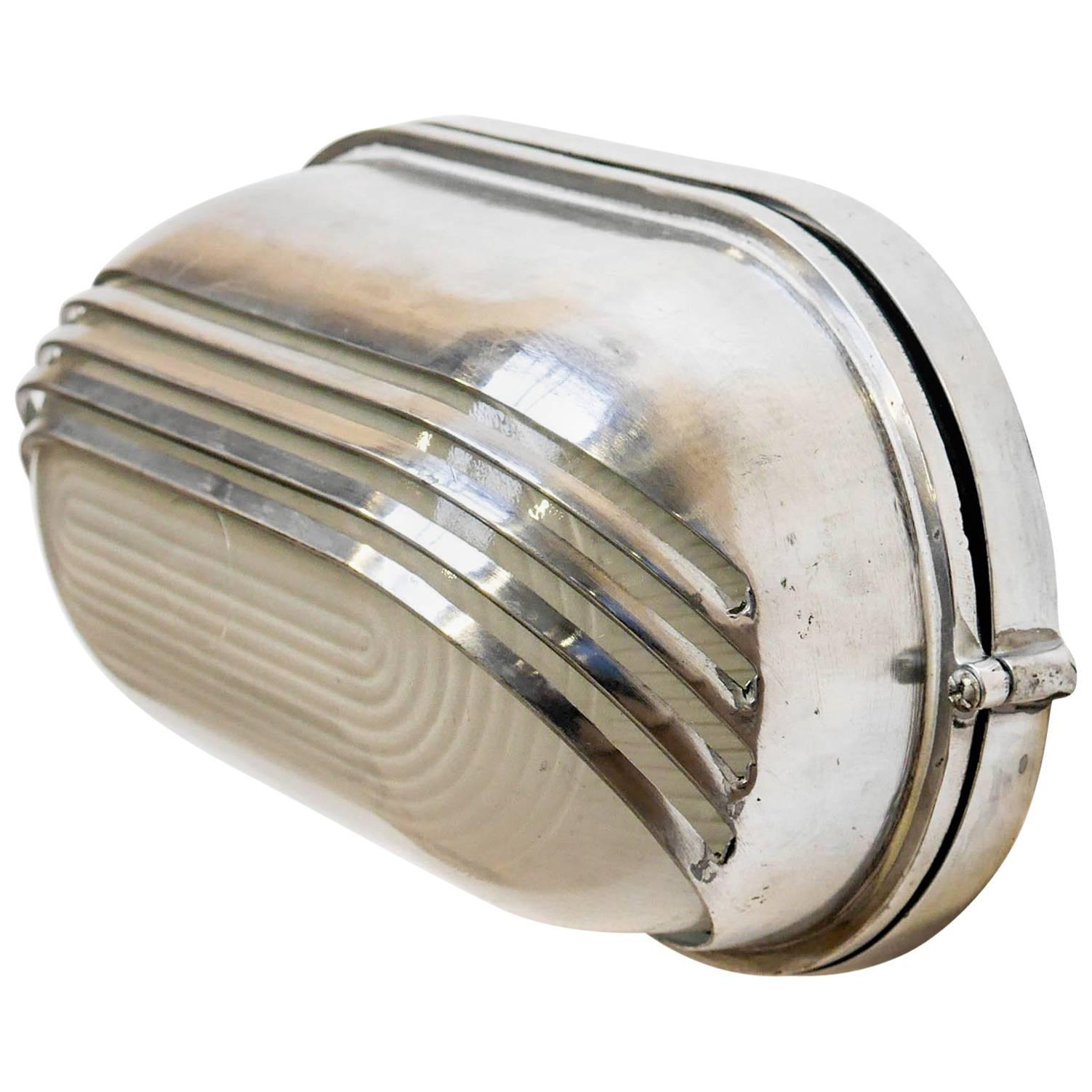 Openworked Wall Light Large, in Polished Aluminium and Reeded Glass, circa 1970