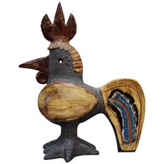 Vintage Ceramic French Rooster Sculpture by Dominique Pouchain, circa 1990s