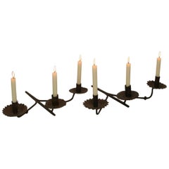 Pair of French, 18th Century Hand-Forged Iron Wall Candleholders