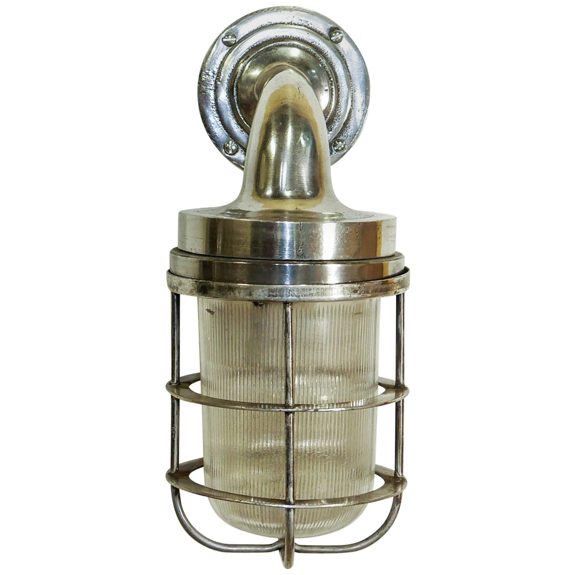 Wall Light "Ganet", Polished Aluminium and Iron, Reeded Glass, circa 1950 For Sale